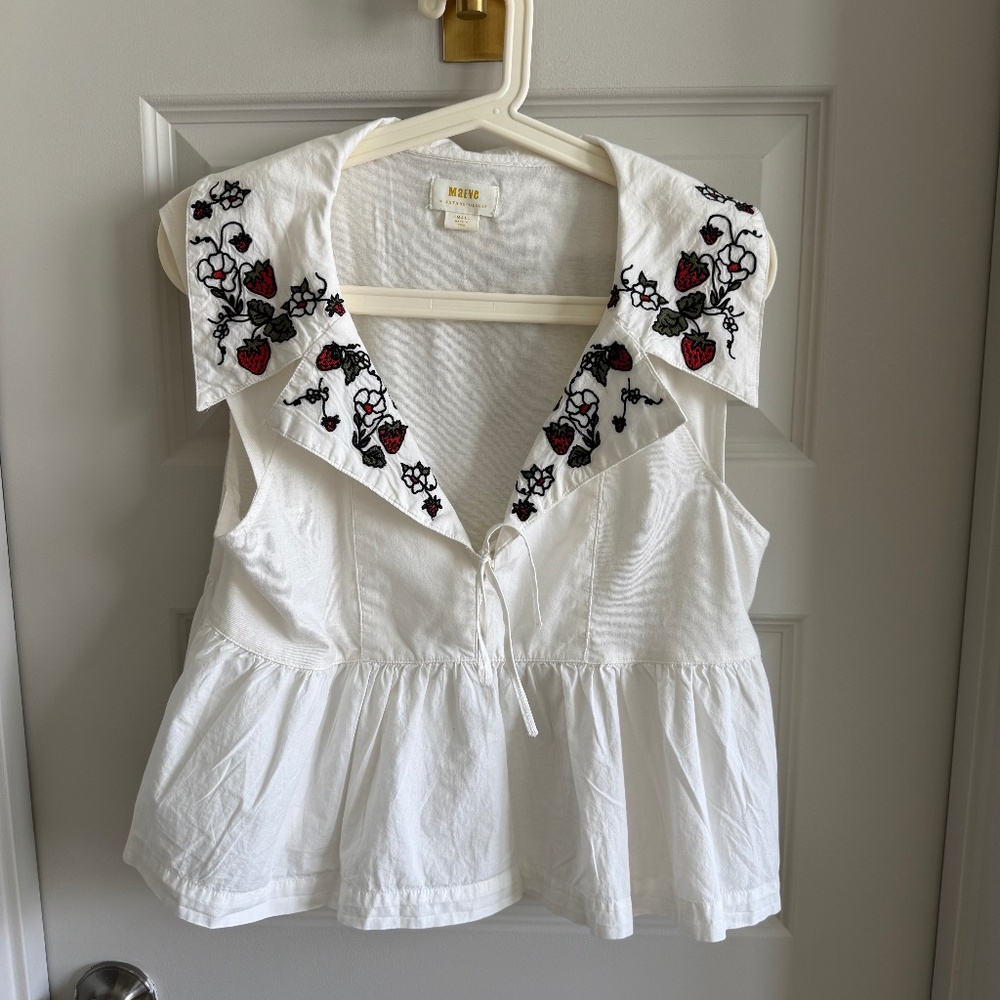 Maeve strawberry embroidered top
